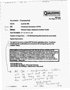 Note, Andrew J. Viterbi to Conference Secretariat, ISIT'94