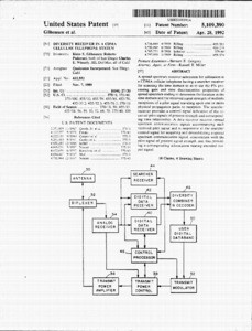 Method and Apparatus for Controlling Transmission Power in a CDMA Cellular Mobile Telephone System, October 8, 1991, Patent Number 5,056,109