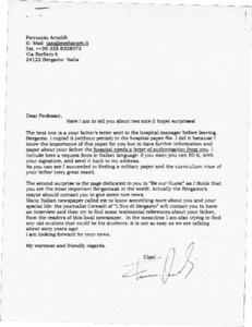 Letter, Ferruccio Arnoldi to Andrew J. Viterbi