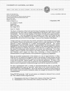 Letter, John A. Orcutt to Andrew J. Viterbi, September 3, 1998