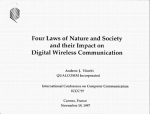 Email, Andrew J. Viterbi to mfoerster, rfoerster, ruhlig, October 16, 1997