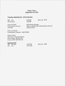 Andrew J. Viterbi, Santa Clara, September 30, 1993, itinerary