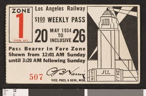 Los Angeles Railway weekly pass, 1934-05-20