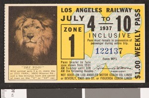 Los Angeles Railway weekly pass, 1937-07-04