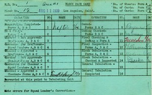 WPA block face card for household census of Griffith Park, Hyperion, Lucile, Sunset Streets, in Los Angeles