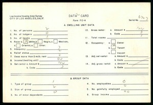WPA Low income housing area survey data card 30, serial 6727