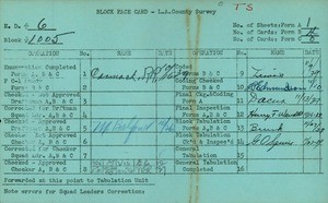 WPA block face card for household census (block 1005) in Los Angeles County