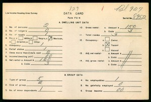 WPA Low income housing area survey data card 127, serial 8952