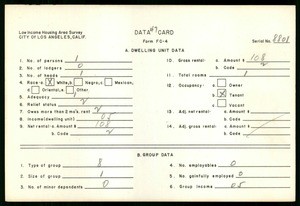 WPA Low income housing area survey data card 47, serial 8808