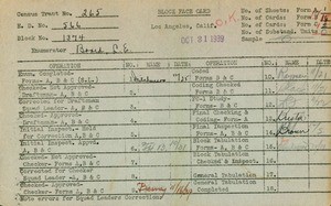 WPA block face card for household census (block 1374) in Los Angeles County