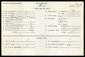 WPA Low income housing area survey data card 172, serial 1893E