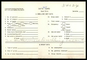 WPA Low income housing area survey data card 217, serial 34024, vacant