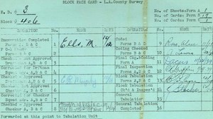 WPA block face card for household census of Lovett, Triggs, Eastern Streets in Los Angeles County (East Los Angeles)