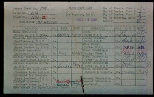 WPA block face card for household census of 54th, 55th Streets, in Los Angeles County