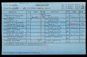 WPA block face card for household census of Crocker, San Pedro Streets, in Los Angeles