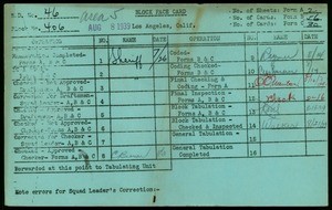 WPA block face card for household census (block 406) in Los Angeles