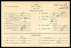 WPA Low income housing area survey data card 29, serial 14508