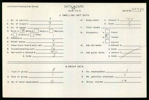 WPA Low income housing area survey data card 173, serial 20781
