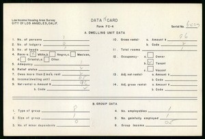WPA Low income housing area survey data card 18, serial 6407