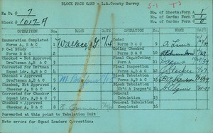 WPA block face card for household census (block 1017A) in Los Angeles County