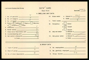 WPA Low income housing area survey data card 106, serial 22430