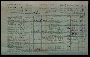 WPA block face card for household census of Speedway Street, in Los Angeles County