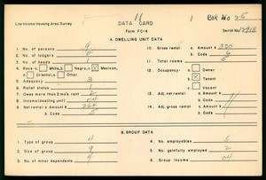 WPA Low income housing area survey data card 11, serial 12918