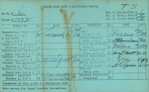 WPA block face card for household census (block 1002) in Los Angeles County