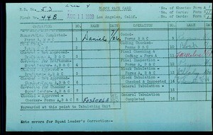 WPA block face card for household census of Broadway, Cottage Home Streets, in Los Angeles