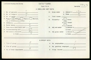 WPA Low income housing area survey data card 108, serial 15427