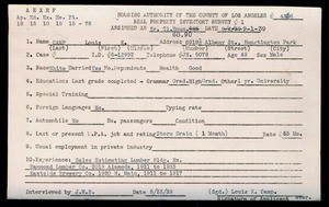 WPA household census employee document for Louis K. Camp, Los Angeles