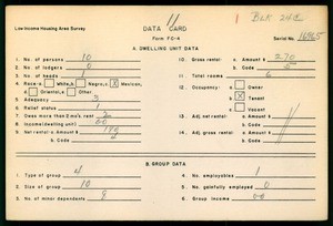 WPA Low income housing area survey data card 11, serial 16965