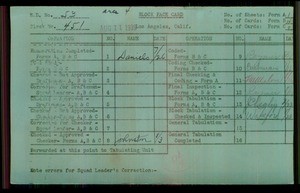 WPA block face card for household census of Yale, College, Adobe Streets, in Los Angeles