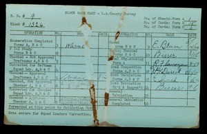 WPA block face card for household census of 71st, Holmes Streets, in Los Angeles County