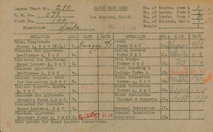 WPA block face card for household census (block 100) in Los Angeles County