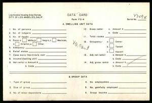 WPA Low income housing area survey data card 147, serial 23494, vacant