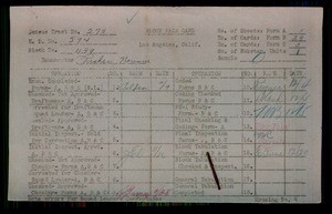 WPA block face card for household census of 76th, Stanford Streets, in Los Angeles County