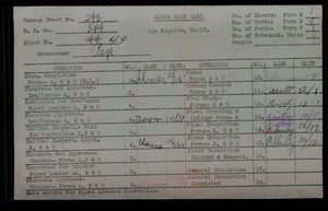 WPA block face card for household census (block 49) of 37th, Flower Streets, in Los Angeles