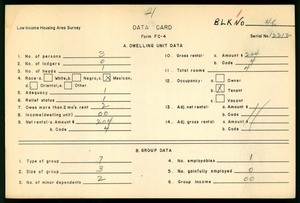 WPA Low income housing area survey data card 21, serial 12212