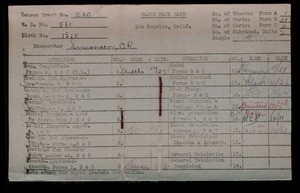 WPA block face card for household census of 91st, 92nd, San Pedro Streets, in Los Angeles County