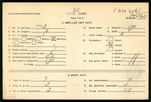 WPA Low income housing area survey data card 25, serial 14560
