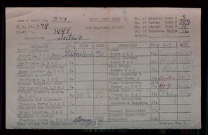WPA block face card for household census of 87th, Regina, Denver, Figueroa, 88th, 89th, 90th, Hoover Streets, in Los Angeles County