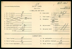 WPA Low income housing area survey data card 54, serial 8802