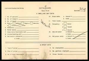 WPA Low income housing area survey data card 212, serial 35119, vacant