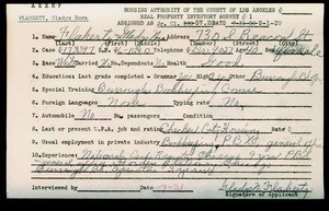 WPA household census employee document for Gladys Nova Flaherty, Los Angeles