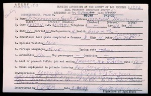 WPA household census employee document for Frank M. Crickenberger, Los Angeles