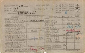 WPA block face card for household census of Jefferson, McKinley, Santa Barbara, Paloma Streets, in Los Angeles