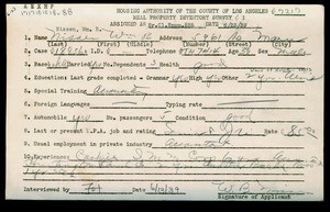 WPA household census employee document for William B. Nissen, Los Angeles