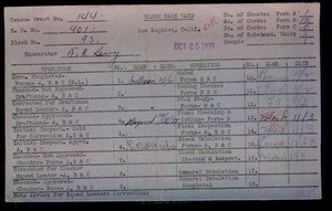 WPA block face card for household census of Sawtelle, Charnock Streets, in Los Angeles County
