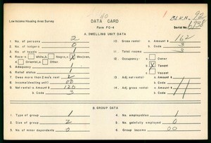 WPA Low income housing area survey data card 40, serial 6938